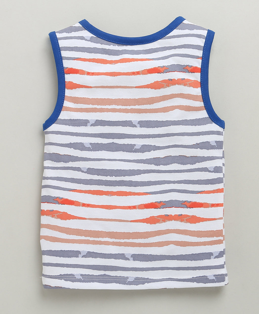Bumzee White & Royal Blue Striped T-Shirt & Short Set, Sleeveless, 100% Cotton (Style Peb10334)