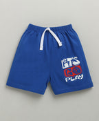 Bumzee White & Royal Blue Striped T-Shirt & Short Set, Sleeveless, 100% Cotton (Style Peb10334)