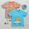 BUMZEE Blue & Orange Boys Half Sleeves Cotton T-Shirts Pack Of 2