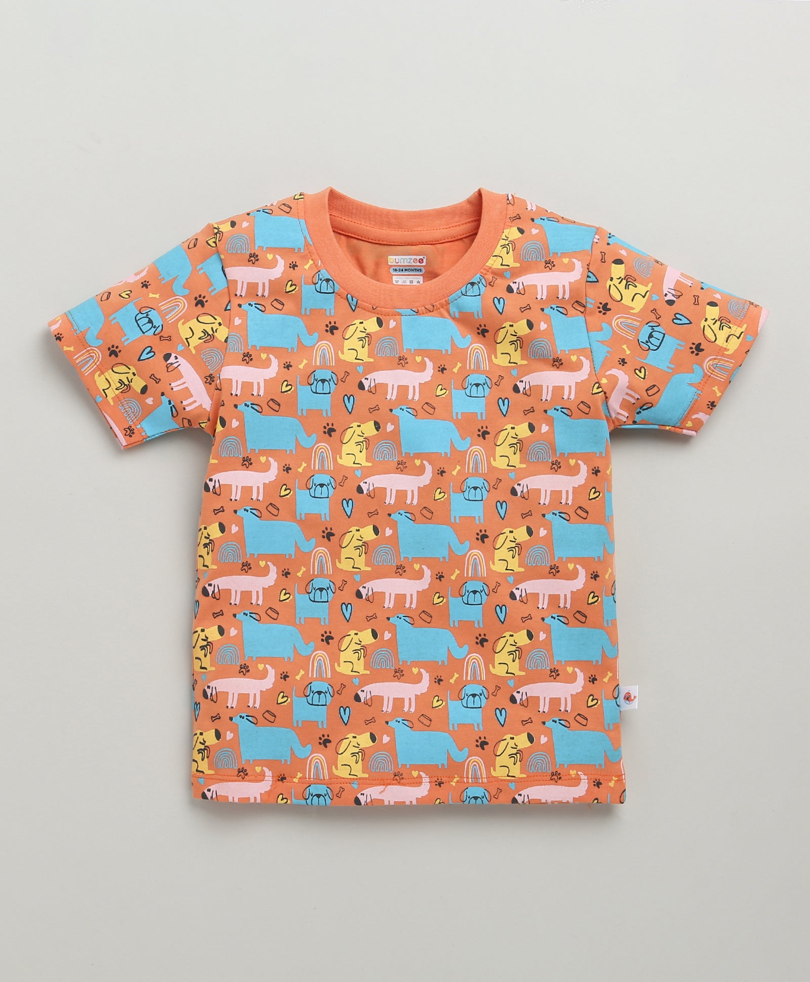 BUMZEE Blue & Orange Boys Half Sleeves Cotton T-Shirts Pack Of 2