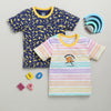 BUMZEE Indigo & Multi Boys Half Sleeves Cotton T-Shirts Pack Of 2