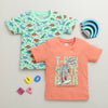 BUMZEE Coral & Mint Green Boys Half Sleeves Cotton T-Shirts Pack Of 2