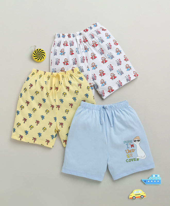 BUMZEE Sky Blue & Yellow Boys Shorts Pack Of 3