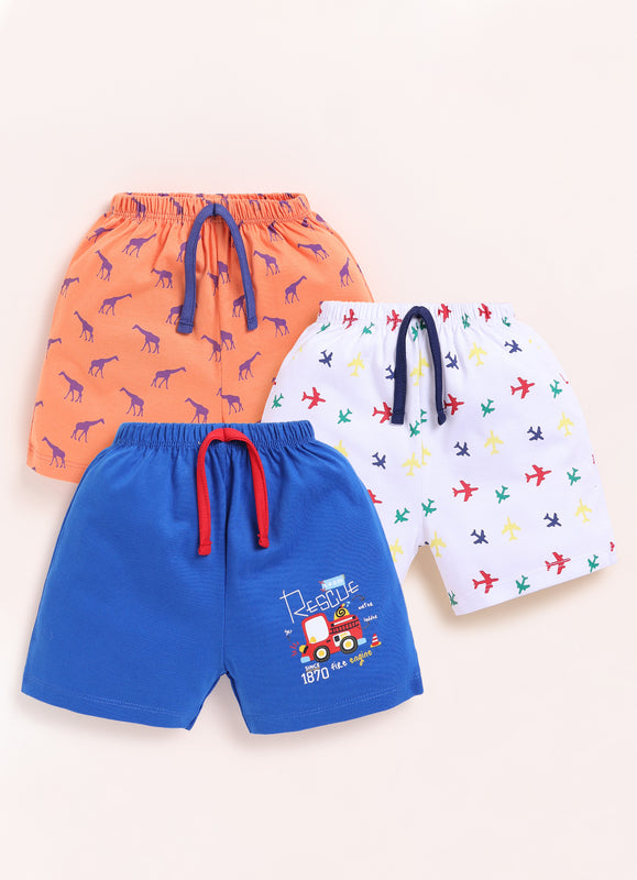 BUMZEE Royal Blue & Orange Boys Shorts Pack Of 3