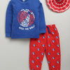 Boys 100% Cotton Graphic T-Shirt & Pyjama Set - Royal Blue & Red