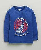Bumzee Royal Blue & Red Graphic Print T-Shirt & Pyjama Set, Full Sleeves