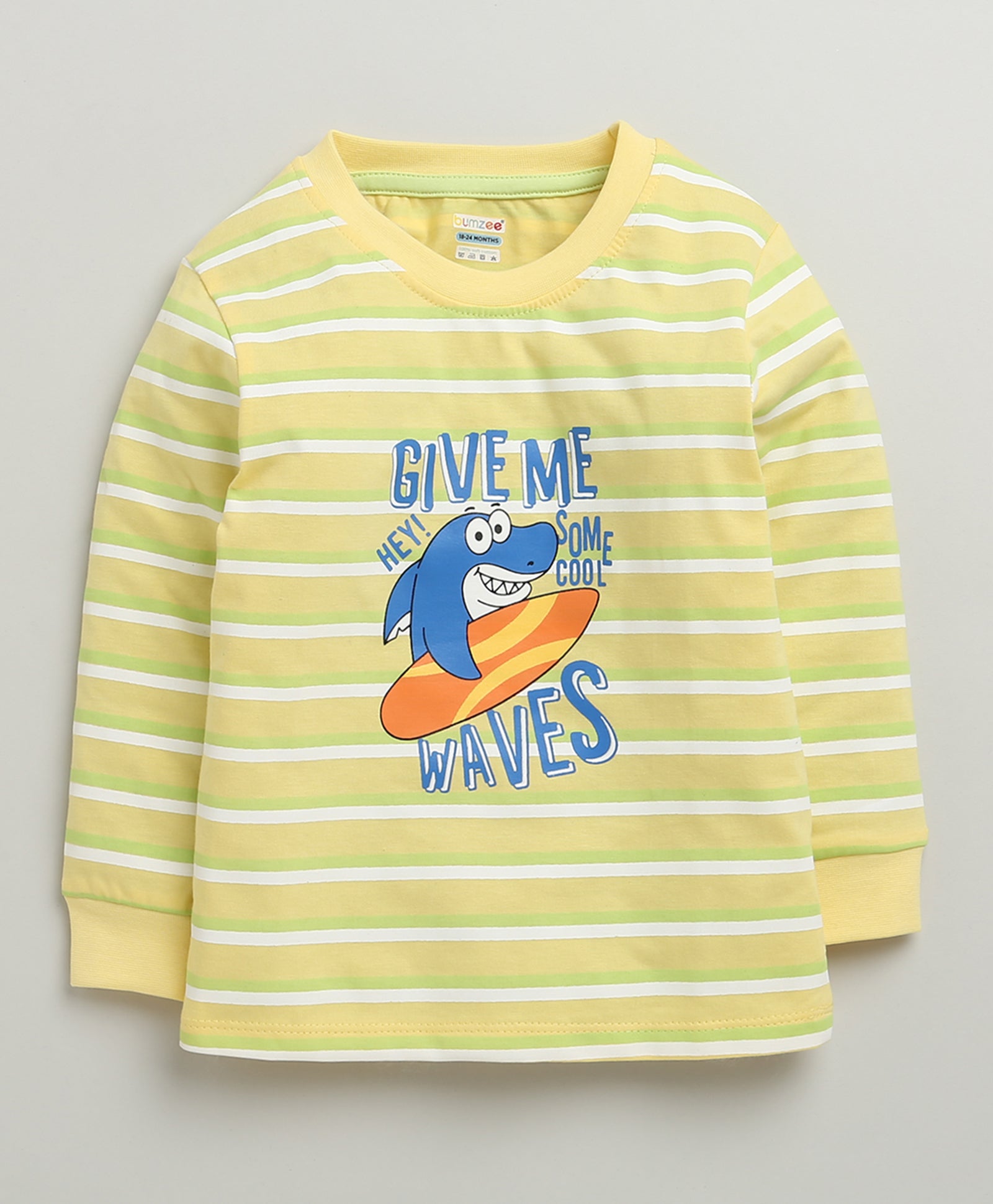 Boys 100% Cotton Stripes T-Shirt & Pyjama Set - Yellow & Lime Green