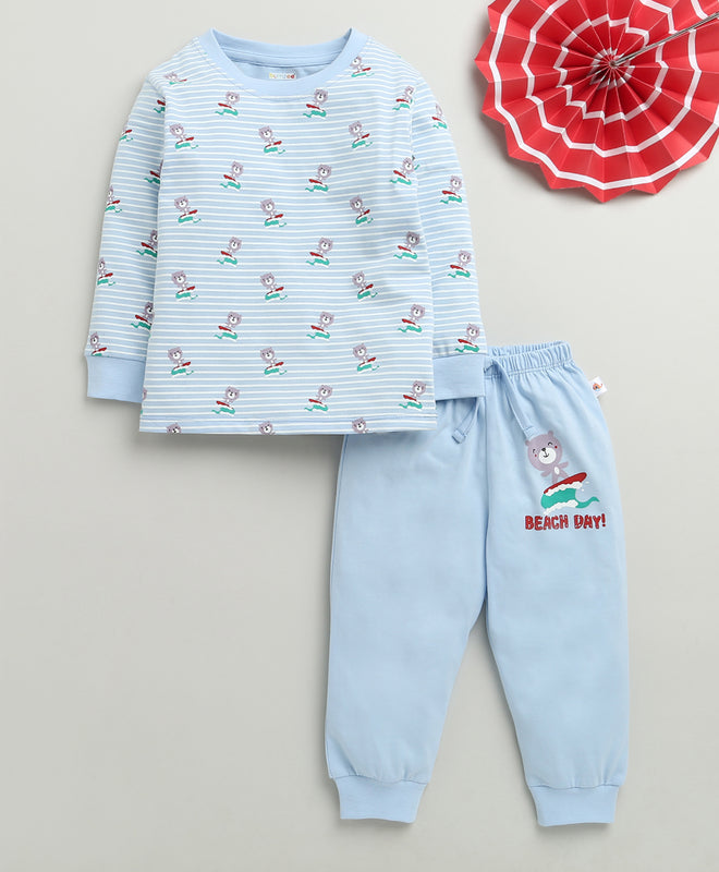 Boys 100% Cotton Animal T-Shirt & Pyjama Set - Sky Blue
