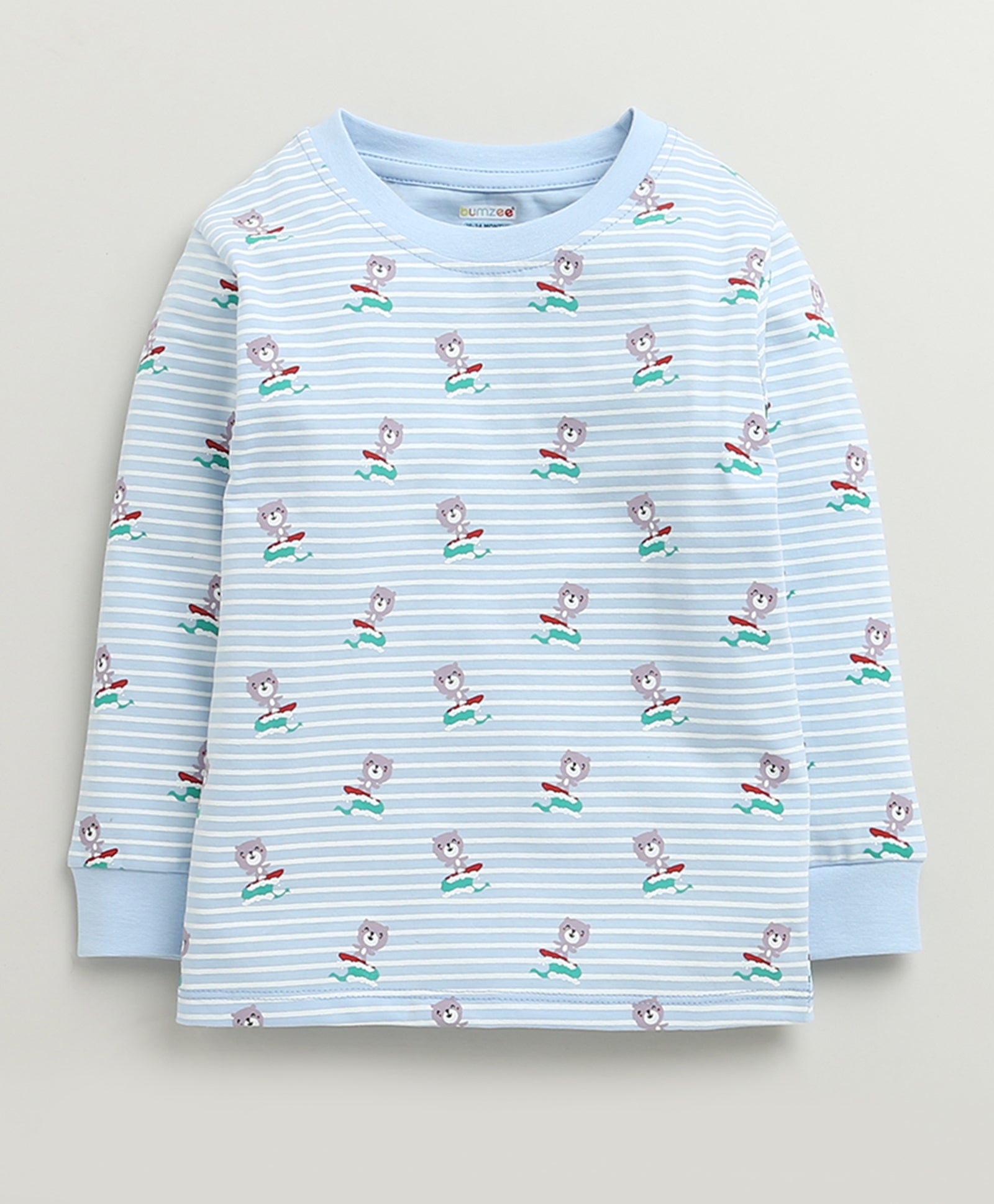Boys 100% Cotton Animal T-Shirt & Pyjama Set - Sky Blue