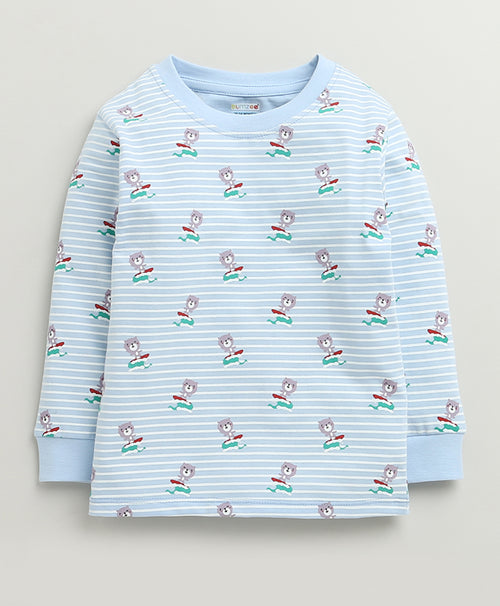 Boys 100% Cotton Animal T-Shirt & Pyjama Set - Sky Blue