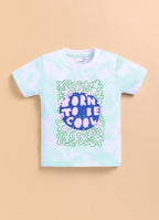 Bumzee Aqua Blue Tie & Dye T-Shirt & Short Set, Half Sleeves, 100% Cotton (Style Peb11241)