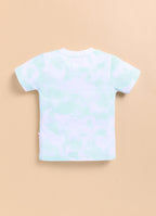 Bumzee Aqua Blue Tie & Dye T-Shirt & Short Set, Half Sleeves, 100% Cotton (Style Peb11241)