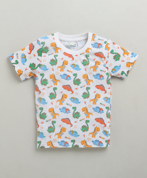 Boys 100% Cotton Animal T-Shirt & Short Set - White & Royal Blue