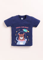 Bumzee Navy & Red Animal Print T-Shirt & Short Set, Half Sleeves, 100% Cotton
