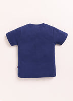 Bumzee Navy & Red Animal Print T-Shirt & Short Set, Half Sleeves, 100% Cotton