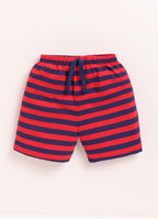 Bumzee Navy & Red Animal Print T-Shirt & Short Set, Half Sleeves, 100% Cotton
