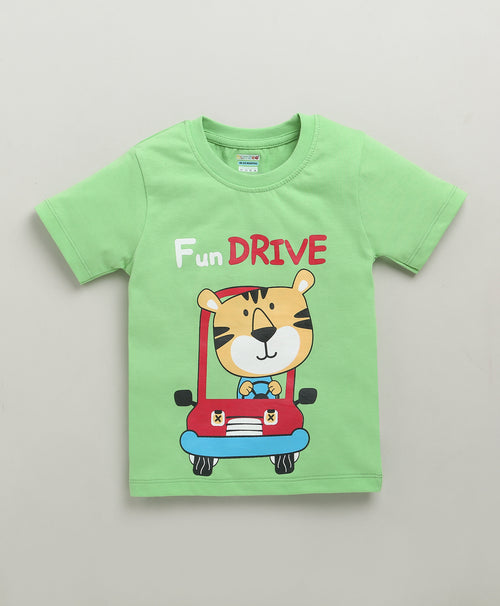 Boys 100% Cotton Car T-Shirt & Short Set - Green & White