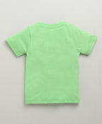 Bumzee Green & White Graphic Print T-Shirt & Short Set, Half Sleeves, 100% Cotton