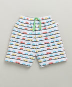 Bumzee Green & White Graphic Print T-Shirt & Short Set, Half Sleeves, 100% Cotton