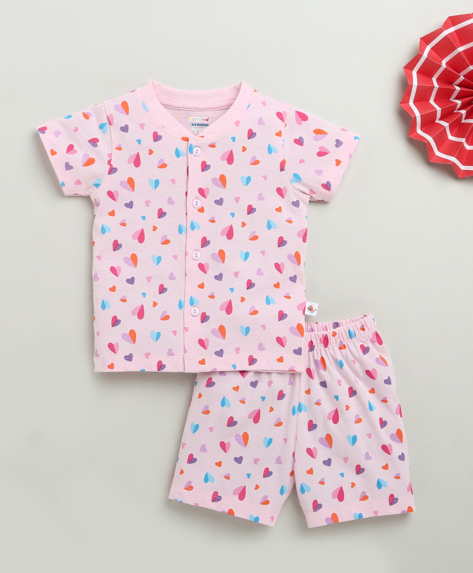BUMZEE Pink Baby Girls Half Sleeves Jabla & Short Set