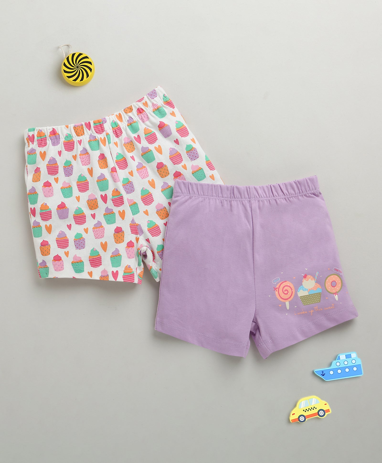 BUMZEE White & Lavender Girls Shorts Pack Of 2