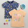 BUMZEE Navy & Peach Girls Half Sleeves Cotton T-Shirts Pack Of 2