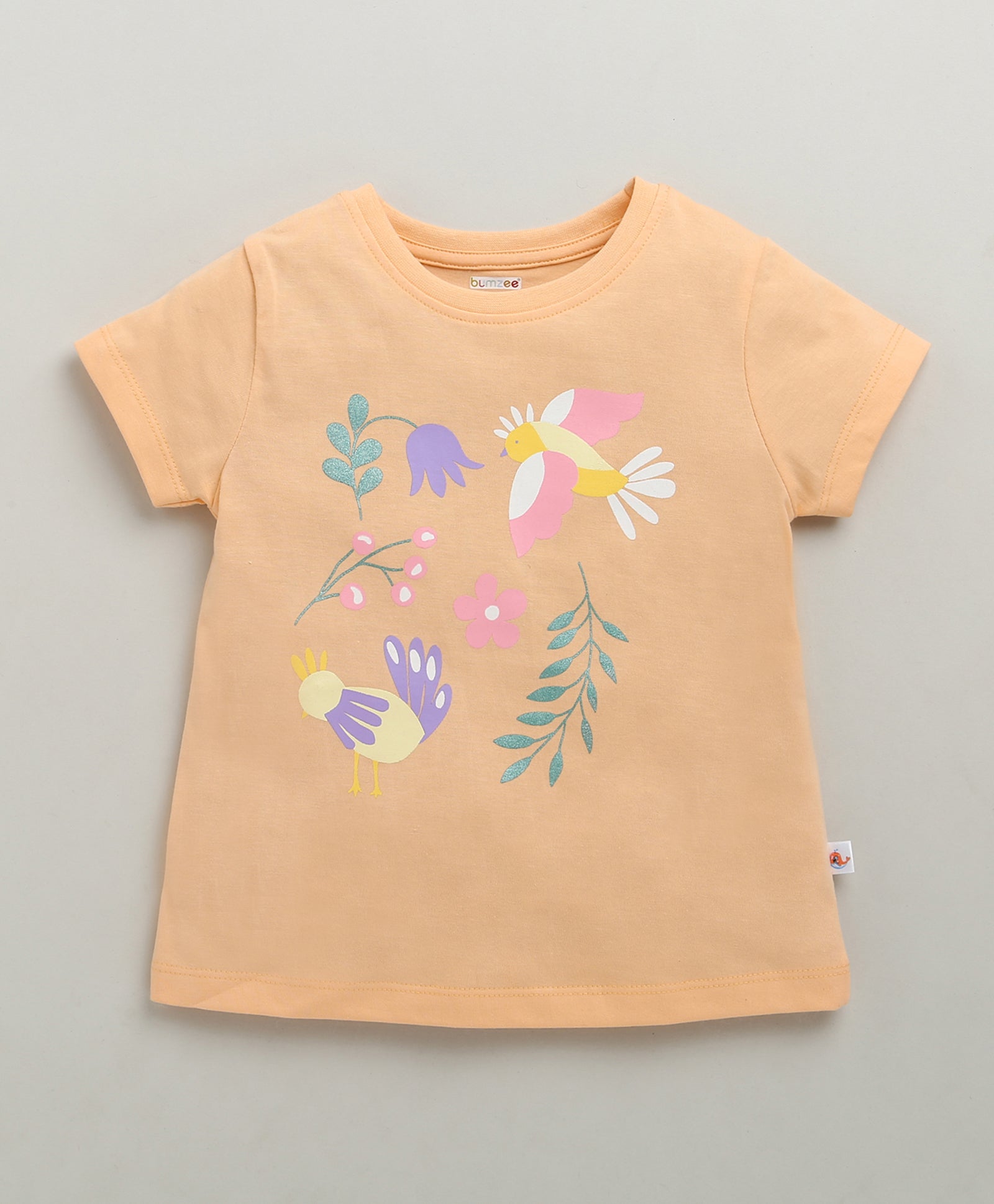 BUMZEE Navy & Peach Girls Half Sleeves Cotton T-Shirts Pack Of 2
