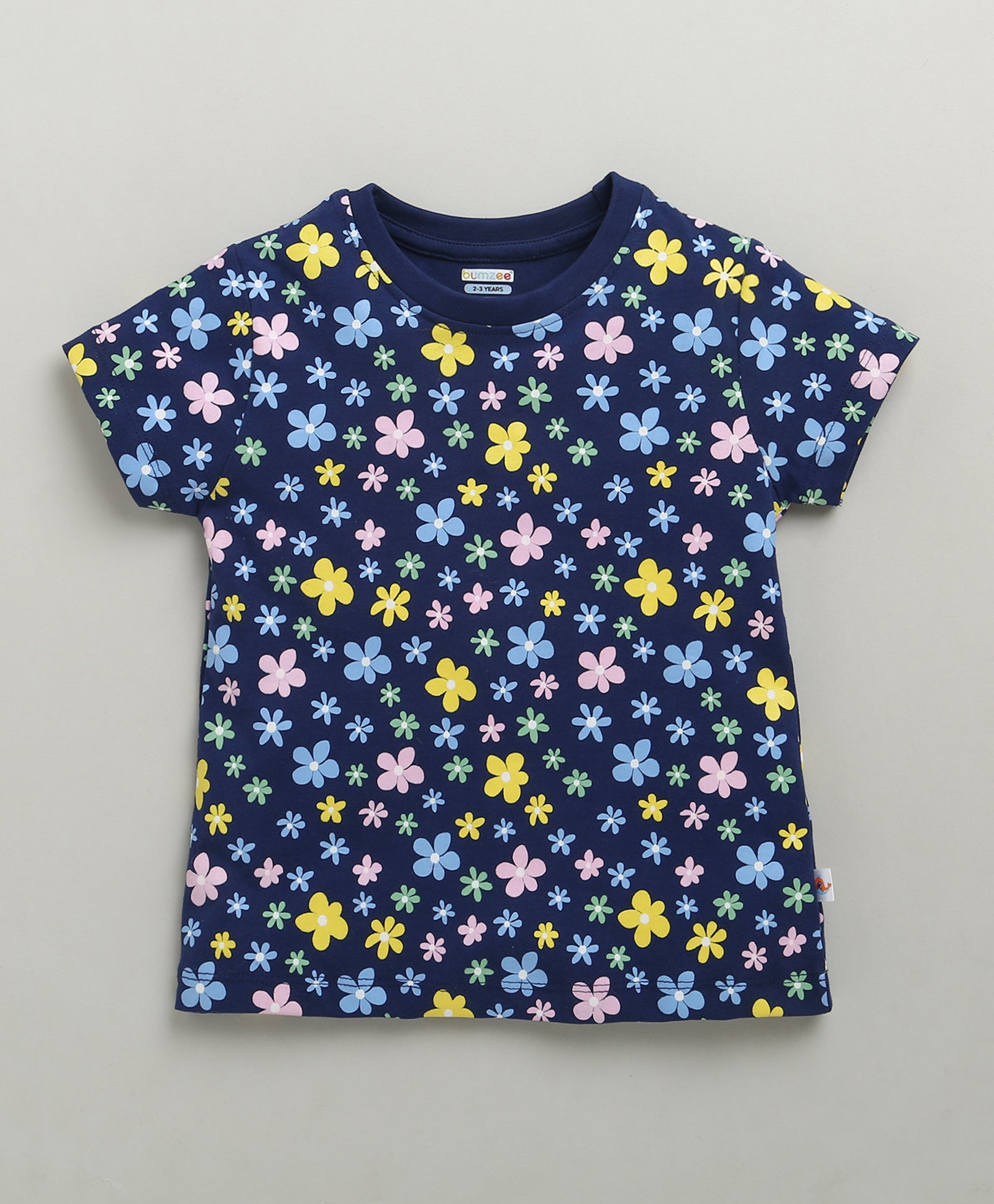 BUMZEE Navy & Peach Girls Half Sleeves Cotton T-Shirts Pack Of 2