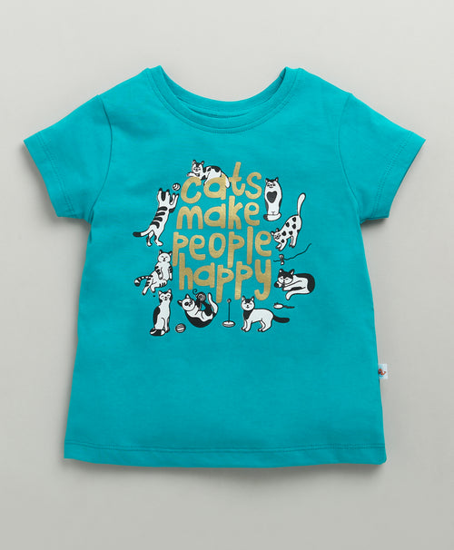 BUMZEE Blue & White Girls Half Sleeves Cotton T-Shirts Pack Of 2