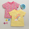 BUMZEE Pink & Yellow Girls Half Sleeves Cotton T-Shirts Pack Of 2