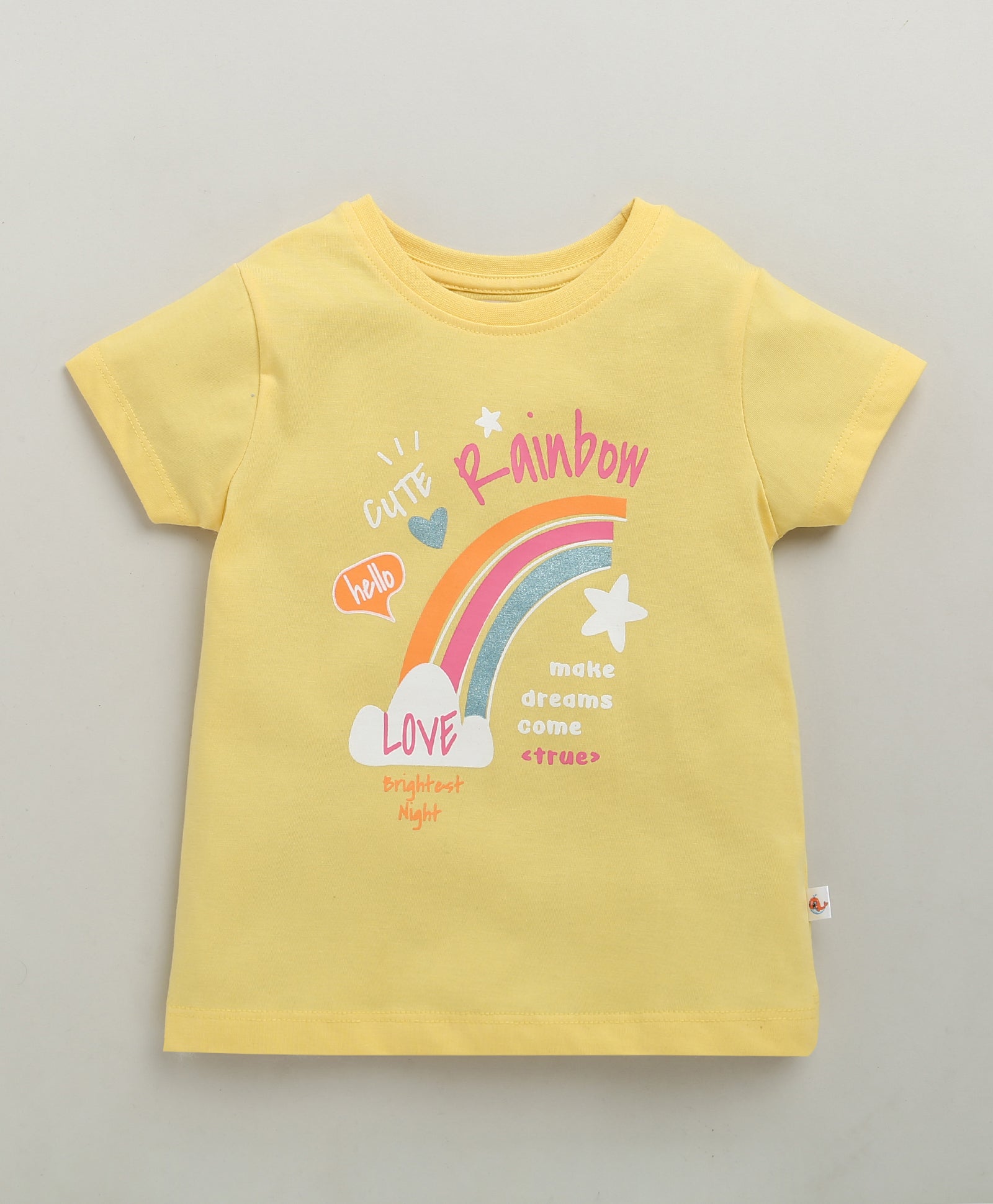 BUMZEE Pink & Yellow Girls Half Sleeves Cotton T-Shirts Pack Of 2