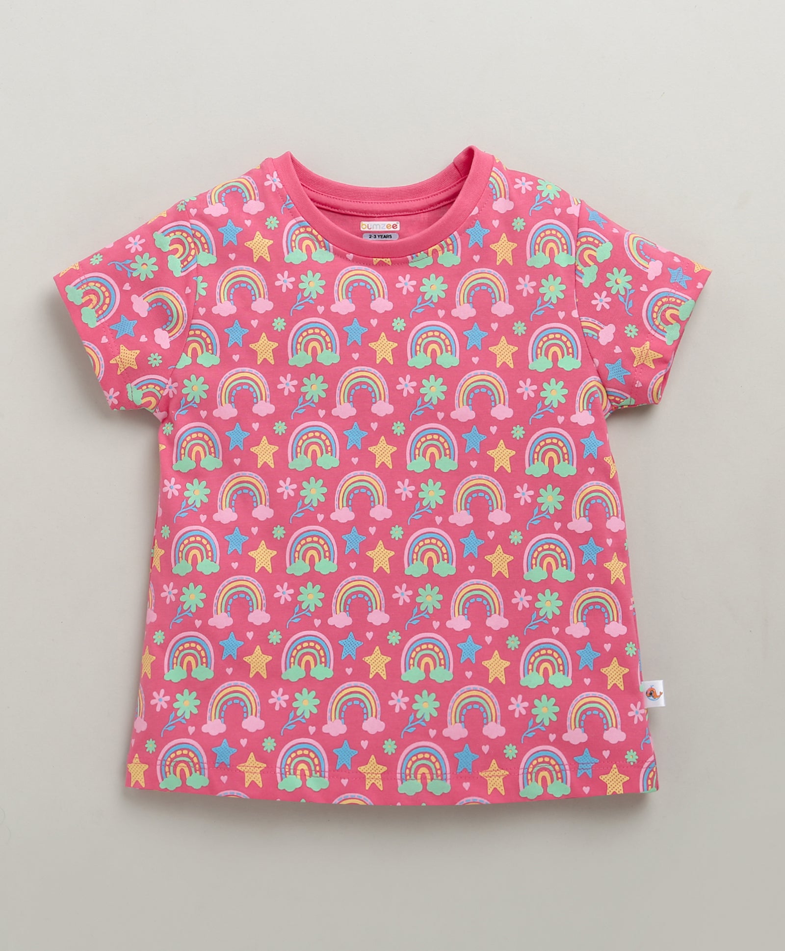 BUMZEE Pink & Yellow Girls Half Sleeves Cotton T-Shirts Pack Of 2