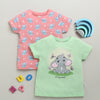 BUMZEE Green & Pink Girls Half Sleeves Cotton T-Shirts Pack Of 2