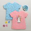 BUMZEE Blue & Pink Girls Half Sleeves Cotton T-Shirts Pack Of 2