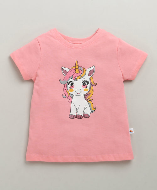 BUMZEE Blue & Pink Girls Half Sleeves Cotton T-Shirts Pack Of 2