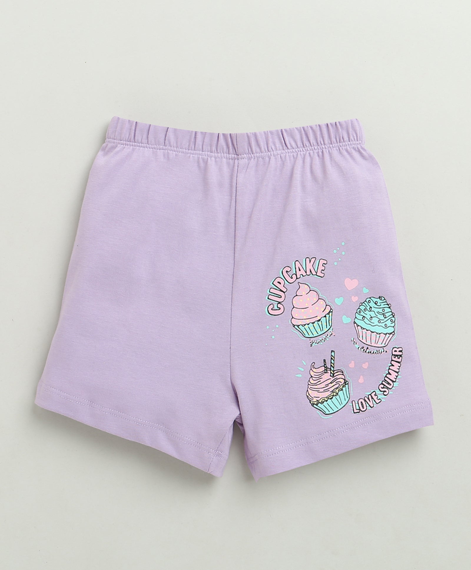 BUMZEE Yellow & Lavender Girls Half Sleeves T-Shirt & Short Set