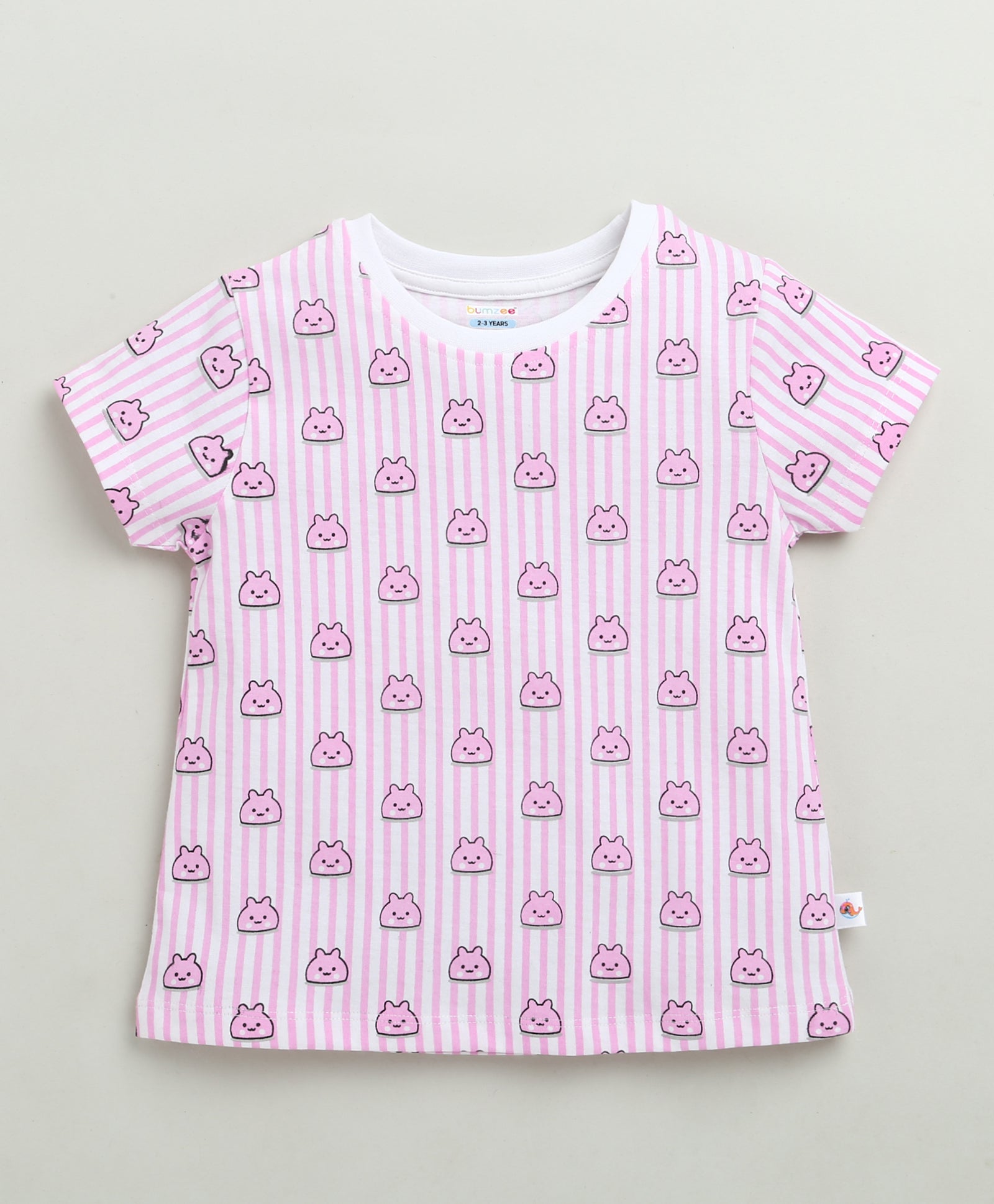 Girls 100% Cotton Animal T-Shirt & Short Set - White & Pink