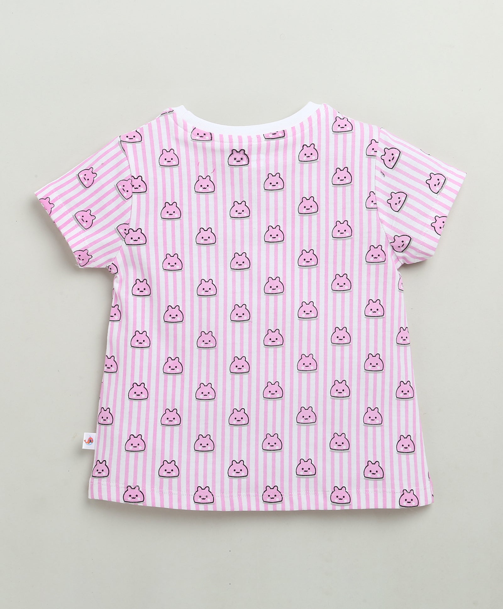Girls 100% Cotton Animal T-Shirt & Short Set - White & Pink