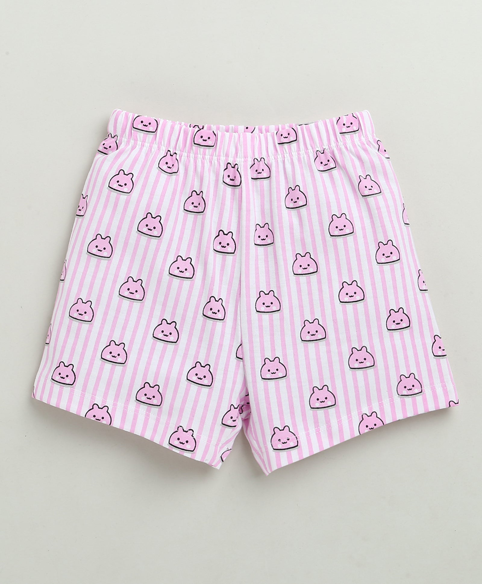 Girls 100% Cotton Animal T-Shirt & Short Set - White & Pink