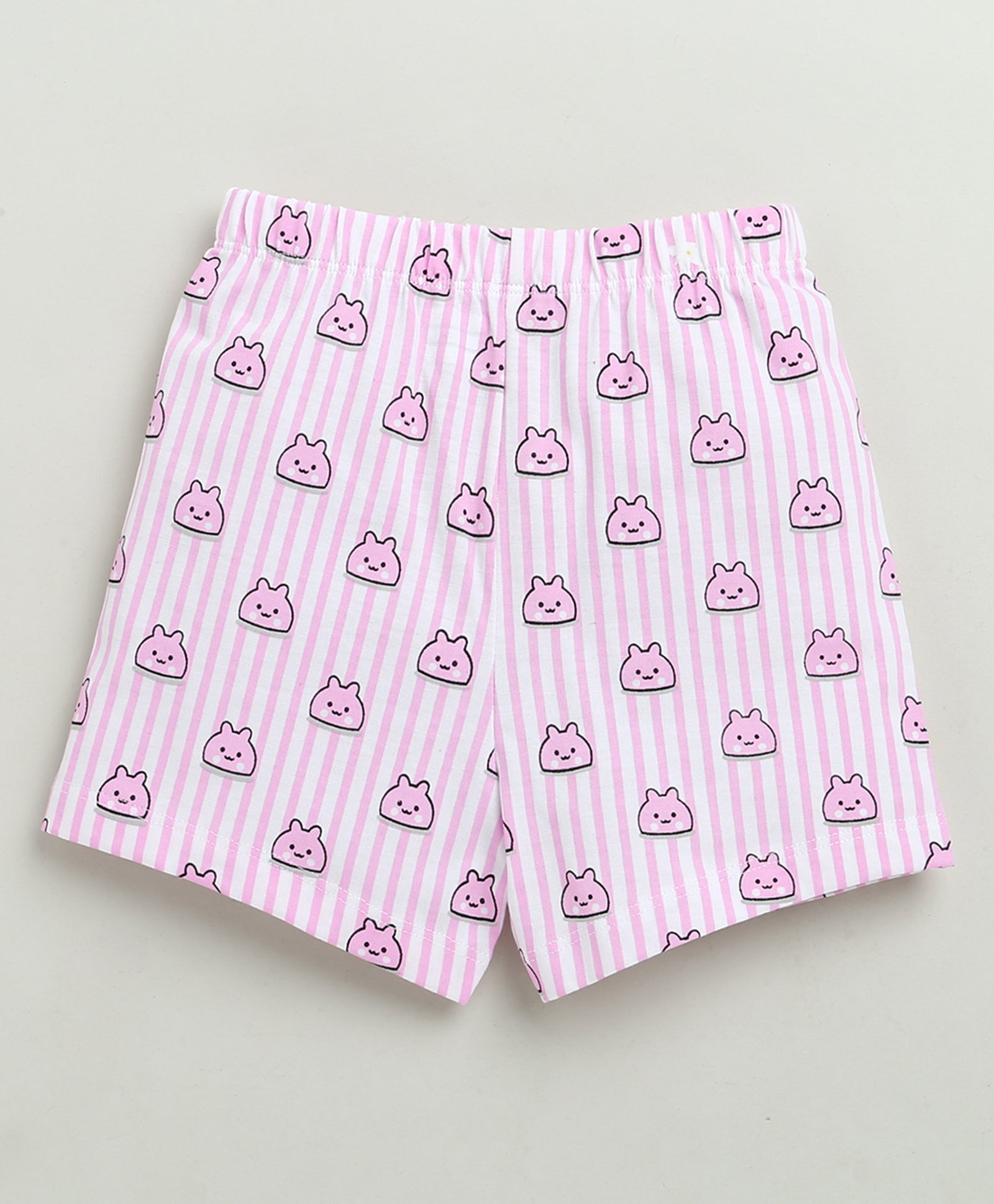 Girls 100% Cotton Animal T-Shirt & Short Set - White & Pink