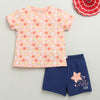 BUMZEE Peach & Navy Girls Half Sleeves T-Shirt & Short Set