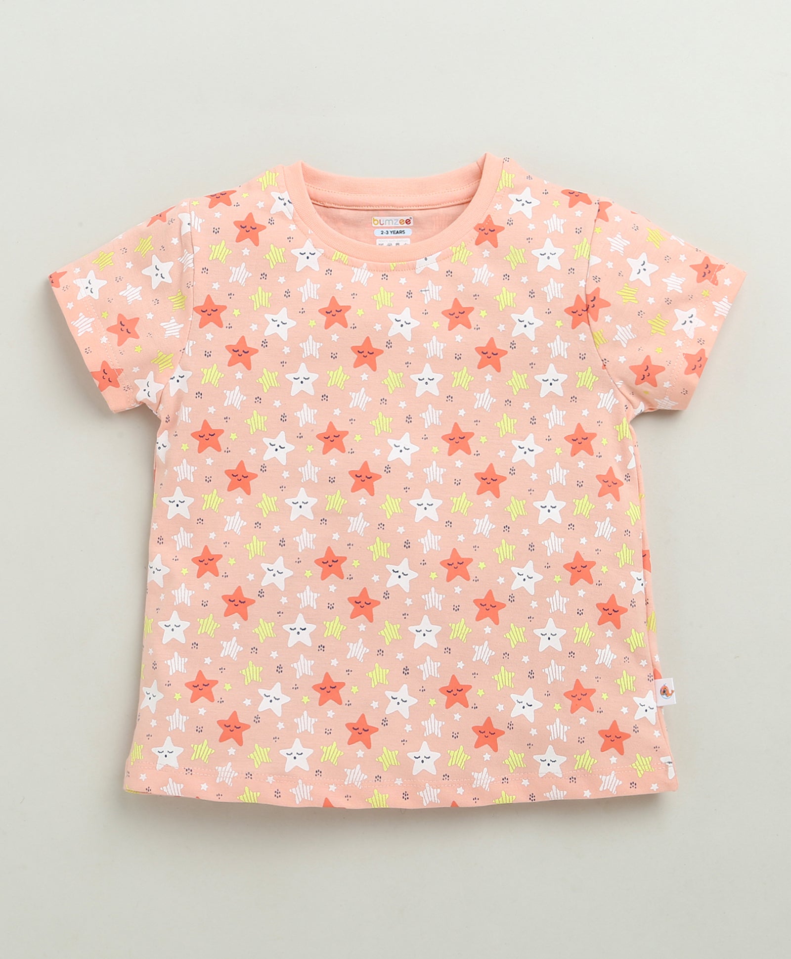 BUMZEE Peach & Navy Girls Half Sleeves T-Shirt & Short Set