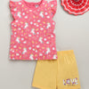 BUMZEE Pink & Yellow Girls Cap Sleeves T-Shirt & Short Set
