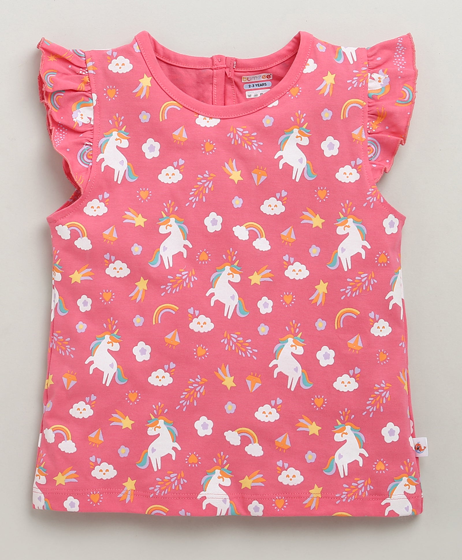BUMZEE Pink & Yellow Girls Cap Sleeves T-Shirt & Short Set