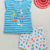 BUMZEE Blue & White Girls Cap Sleeves T-Shirt & Short Set