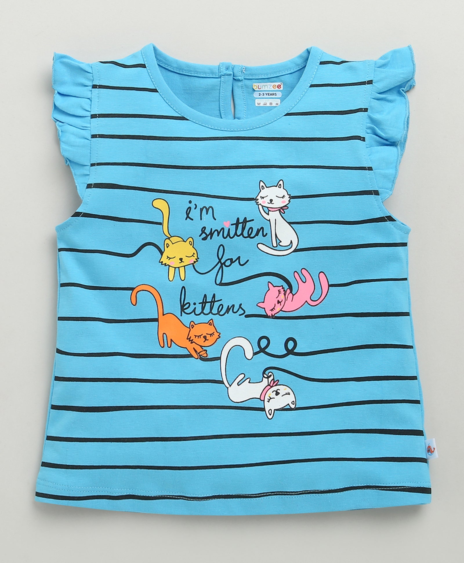 BUMZEE Blue & White Girls Cap Sleeves T-Shirt & Short Set