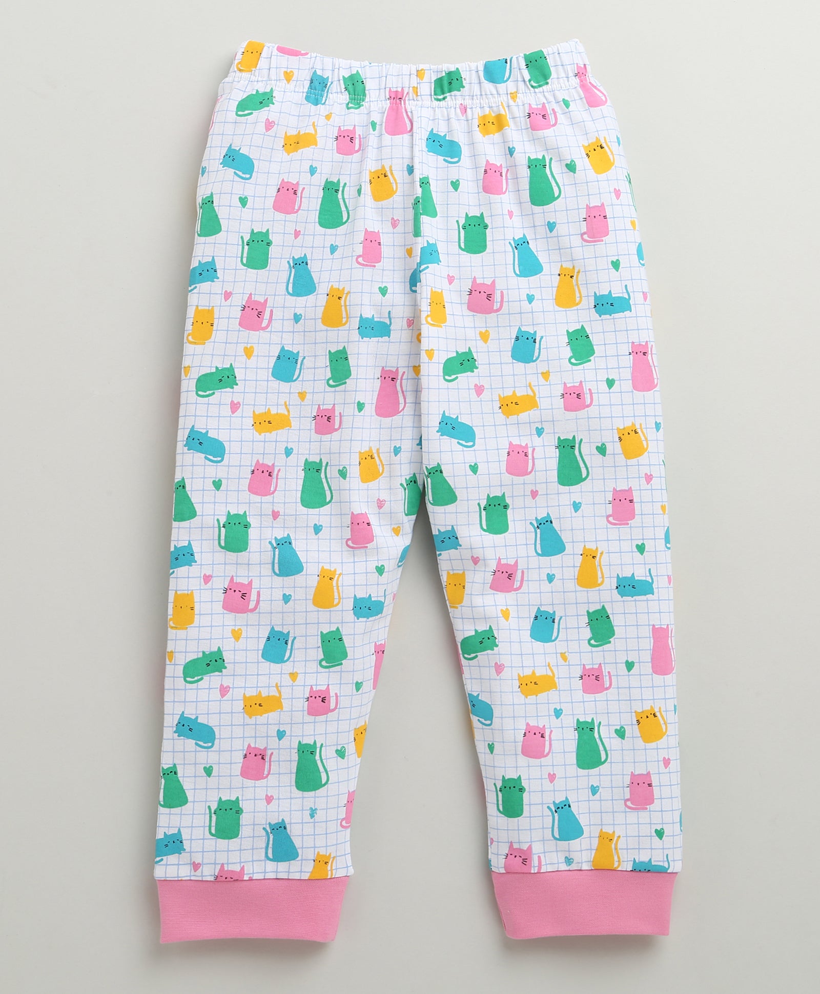 Girls 100% Cotton Animal T-Shirt & Pyjama Set - Pink & White