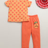 Girls 100% Cotton Graphic T-Shirt & Pyjama Set - Peach