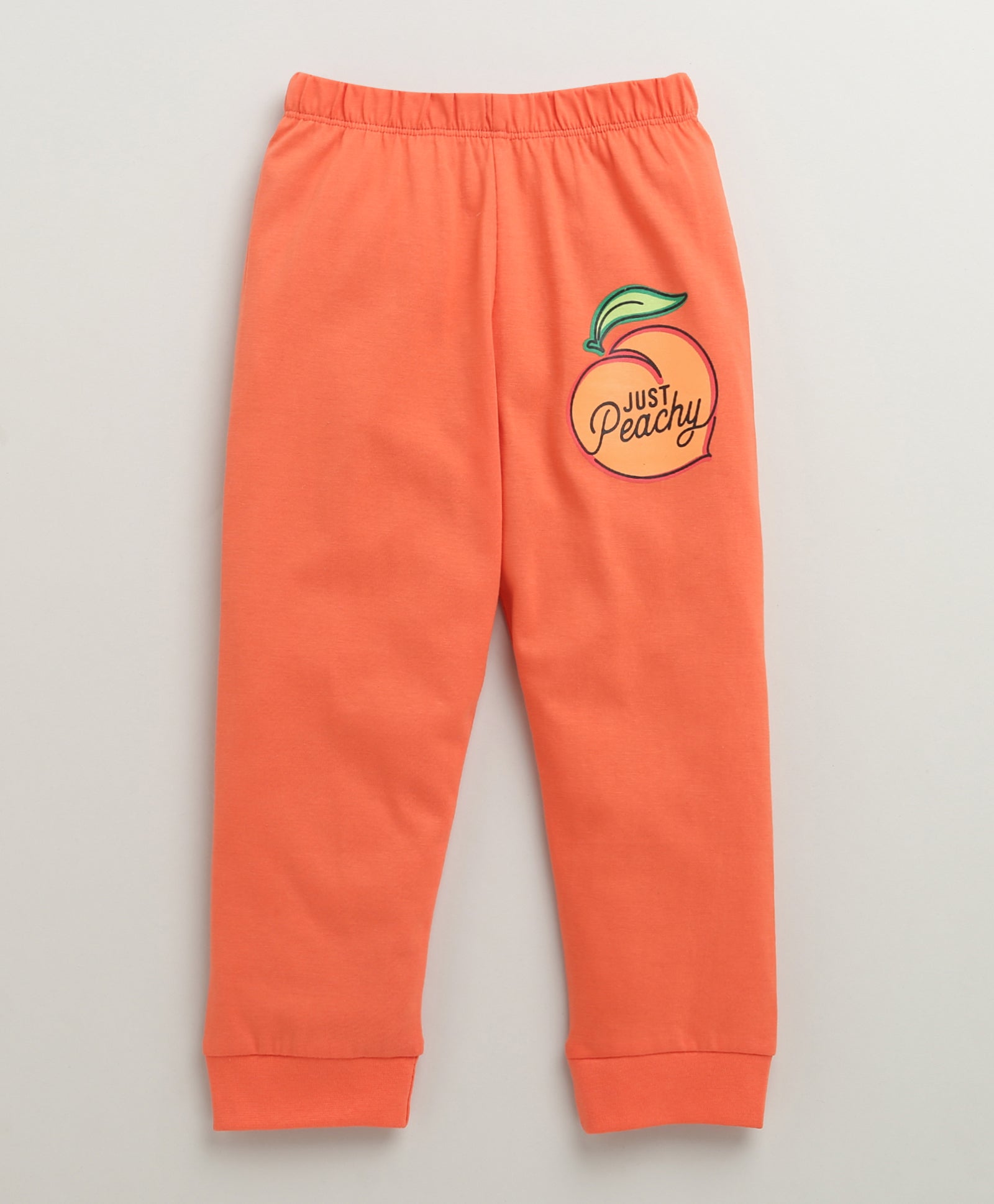 Girls 100% Cotton Graphic T-Shirt & Pyjama Set - Peach
