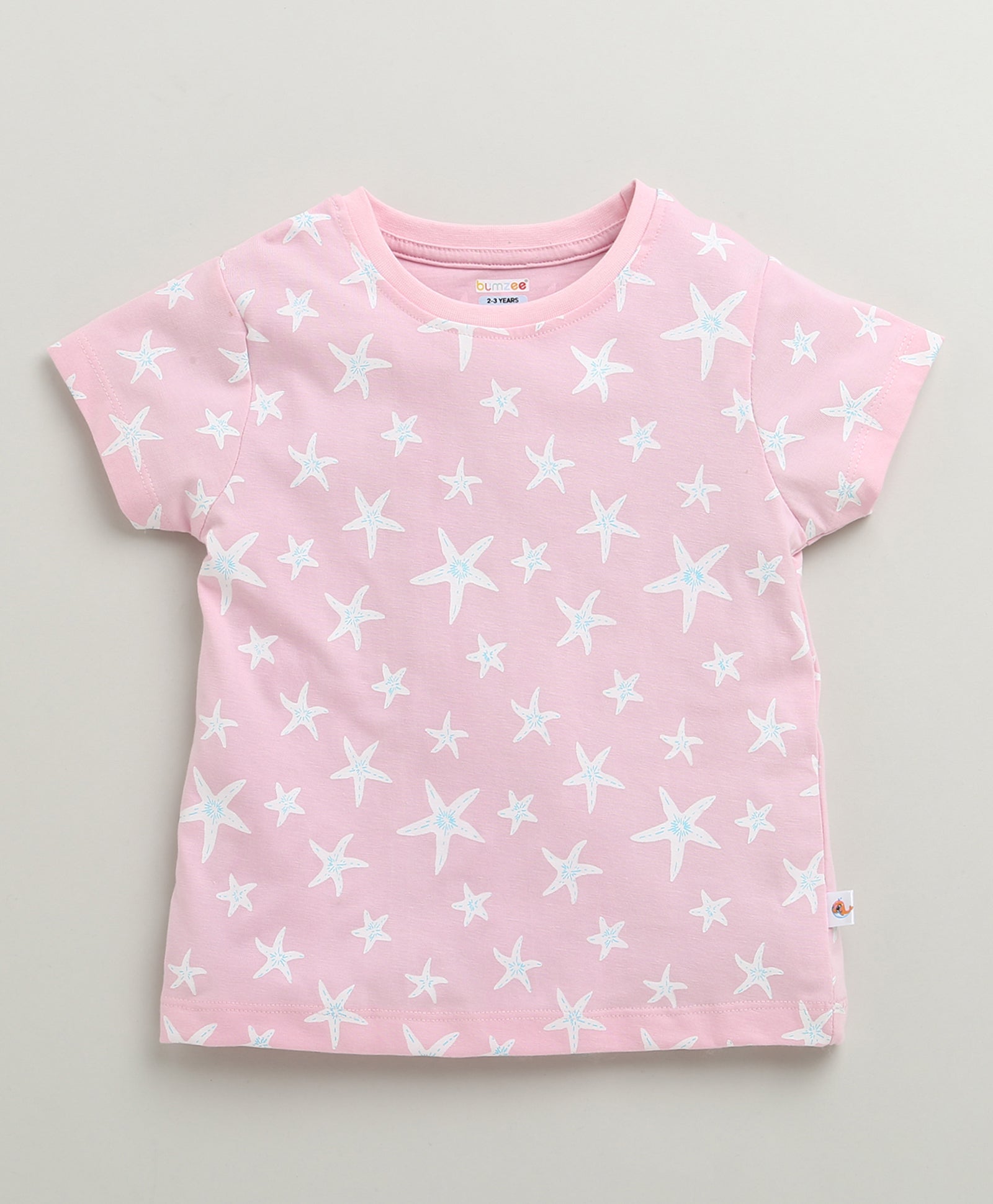 Girls 100% Cotton Graphic T-Shirt & Pyjama Set - Baby Pink & Blue